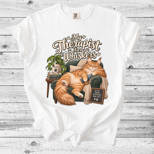 My Therapist Has Whiskers Cat T-Shirt | Funny Cat Mom Gift