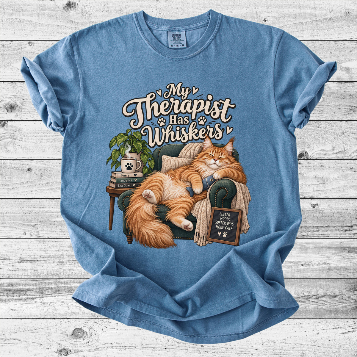 My Therapist Has Whiskers Cat T-Shirt | Funny Cat Mom Gift