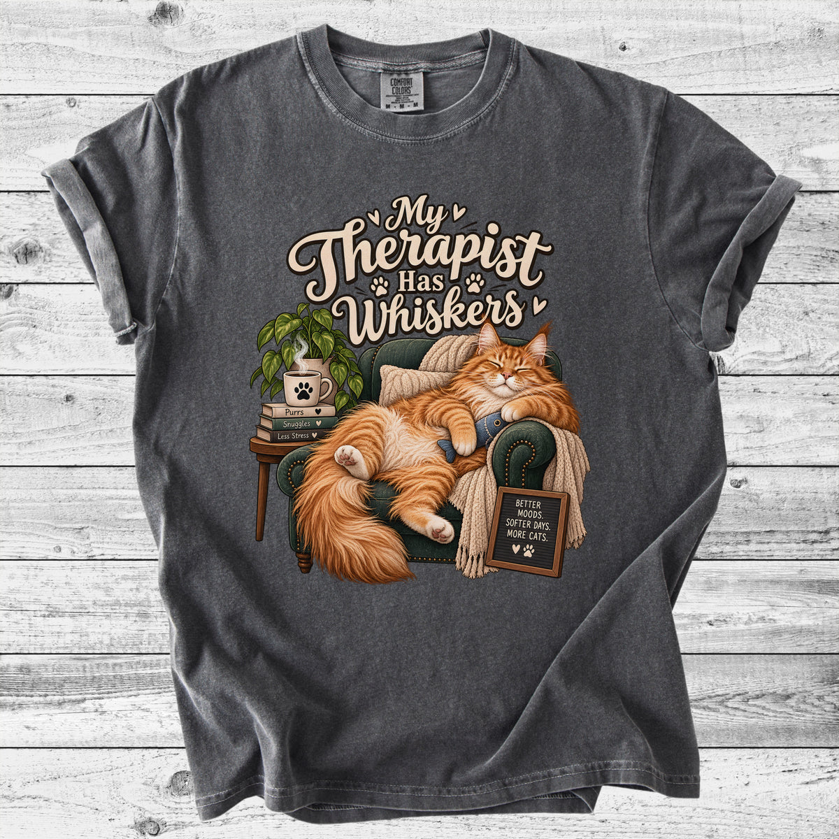 My Therapist Has Whiskers Cat T-Shirt | Funny Cat Mom Gift