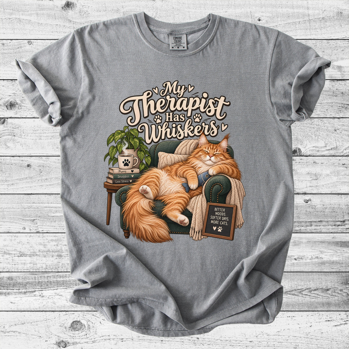 My Therapist Has Whiskers Cat T-Shirt | Funny Cat Mom Gift
