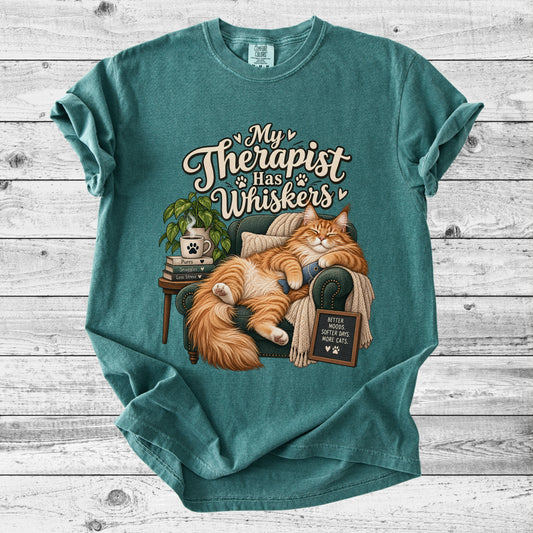 My Therapist Has Whiskers Cat T-Shirt | Funny Cat Mom Gift