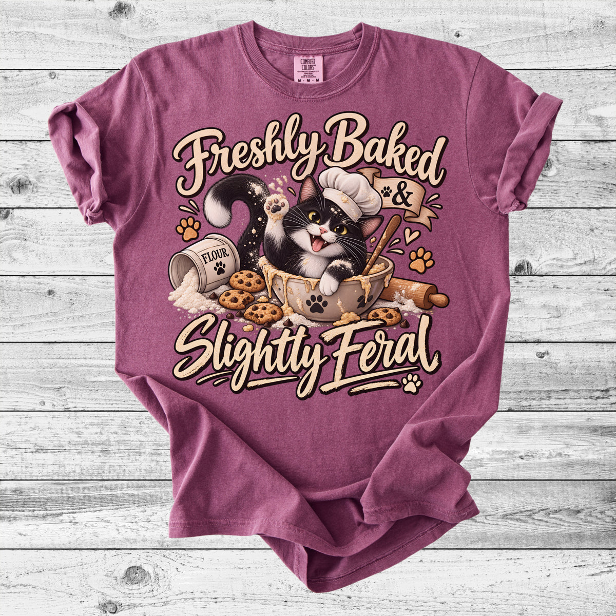Freshly Baked & Slightly Feral Cat T-Shirt | Funny Cat Bakery Tee