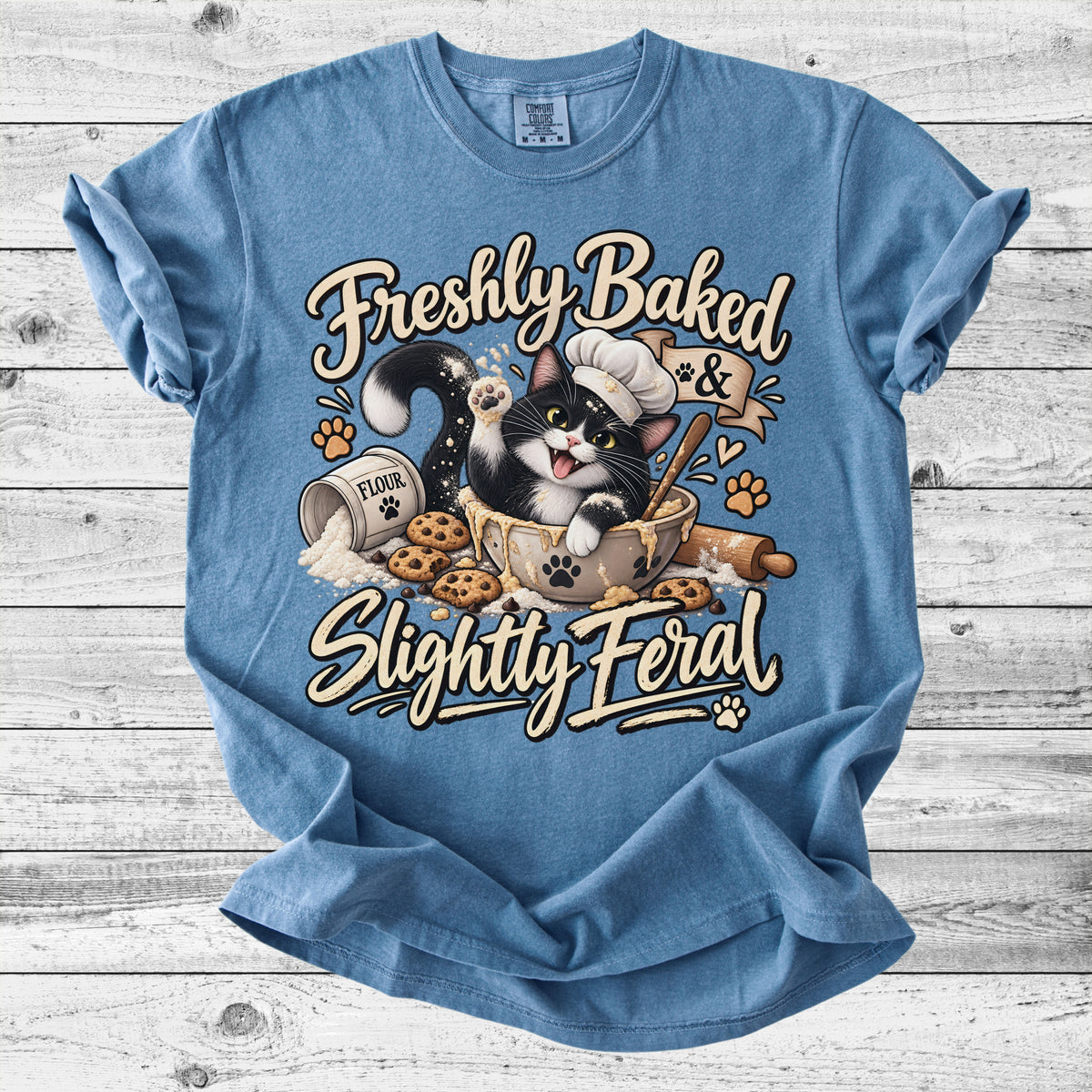 Freshly Baked & Slightly Feral Cat T-Shirt | Funny Cat Bakery Tee