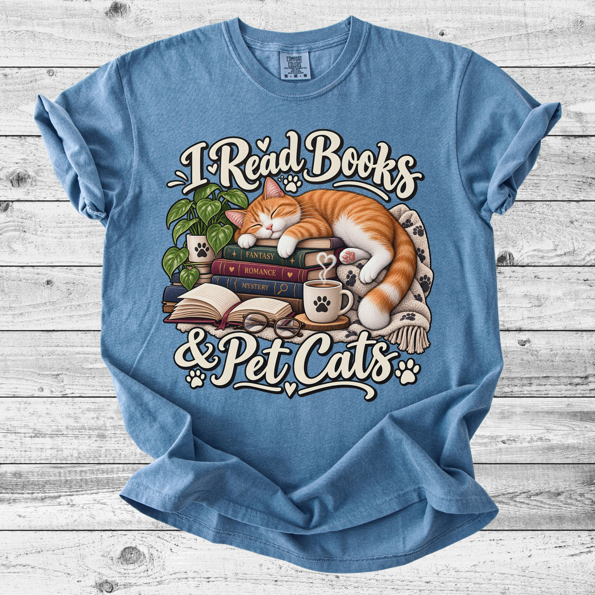 I Read Books & Pet Cats T-Shirt | Funny Bookish Cat Lover Gift