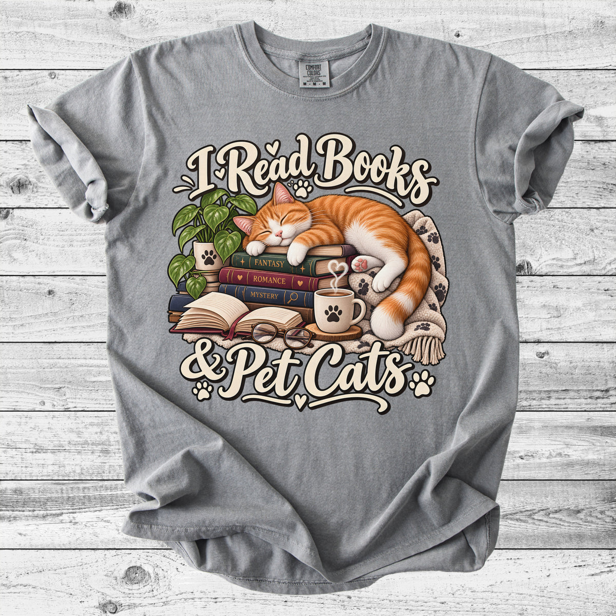 I Read Books & Pet Cats T-Shirt | Funny Bookish Cat Lover Gift