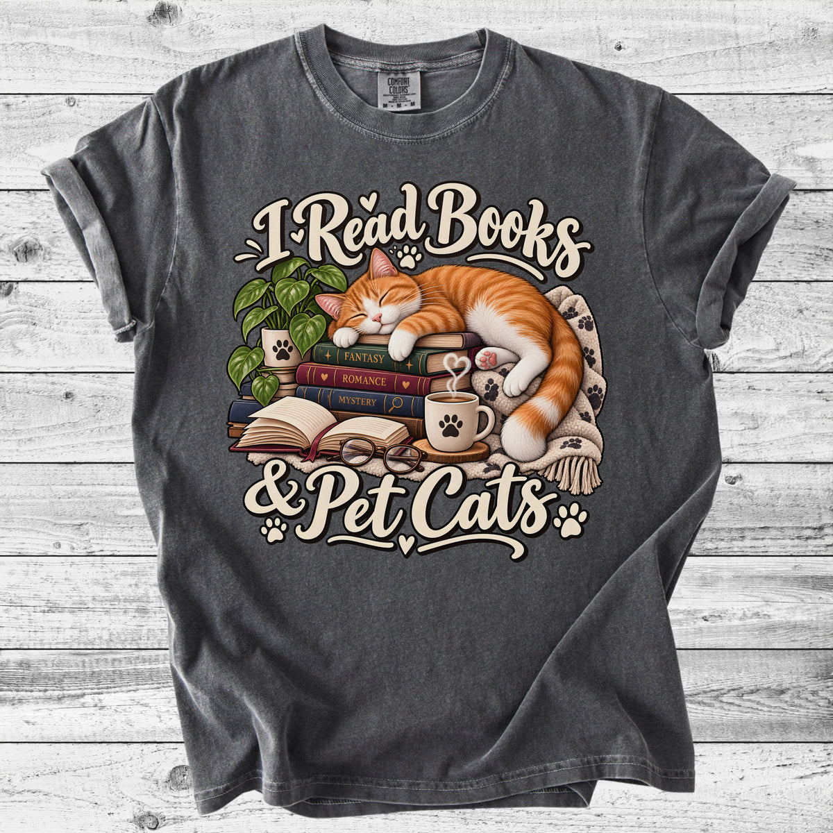 I Read Books & Pet Cats T-Shirt | Funny Bookish Cat Lover Gift