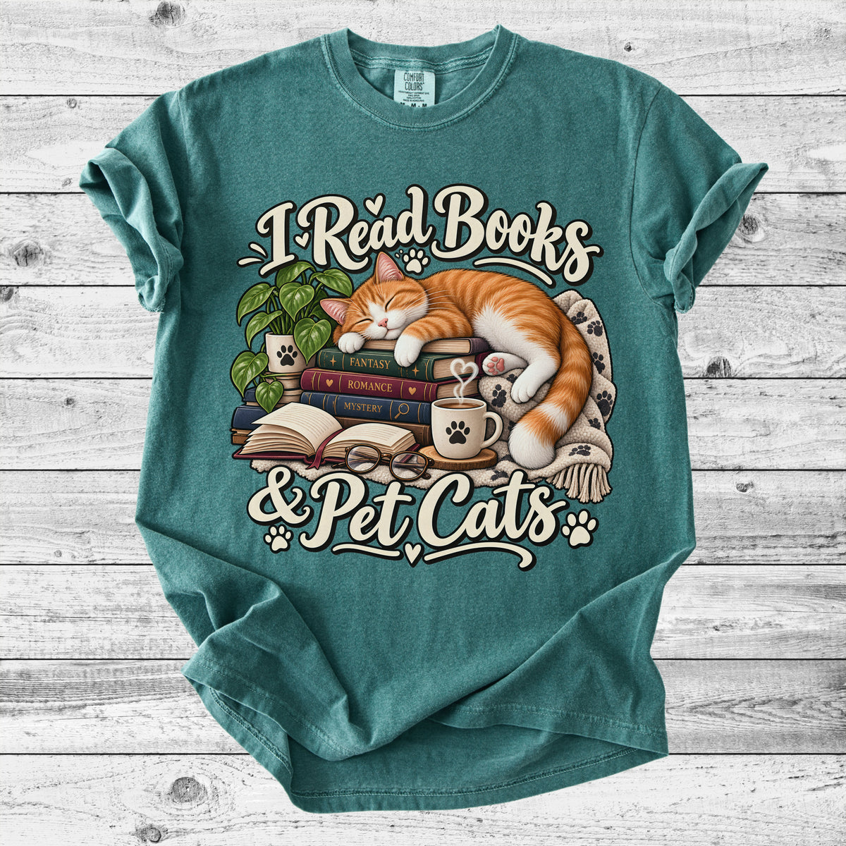 I Read Books & Pet Cats T-Shirt | Funny Bookish Cat Lover Gift