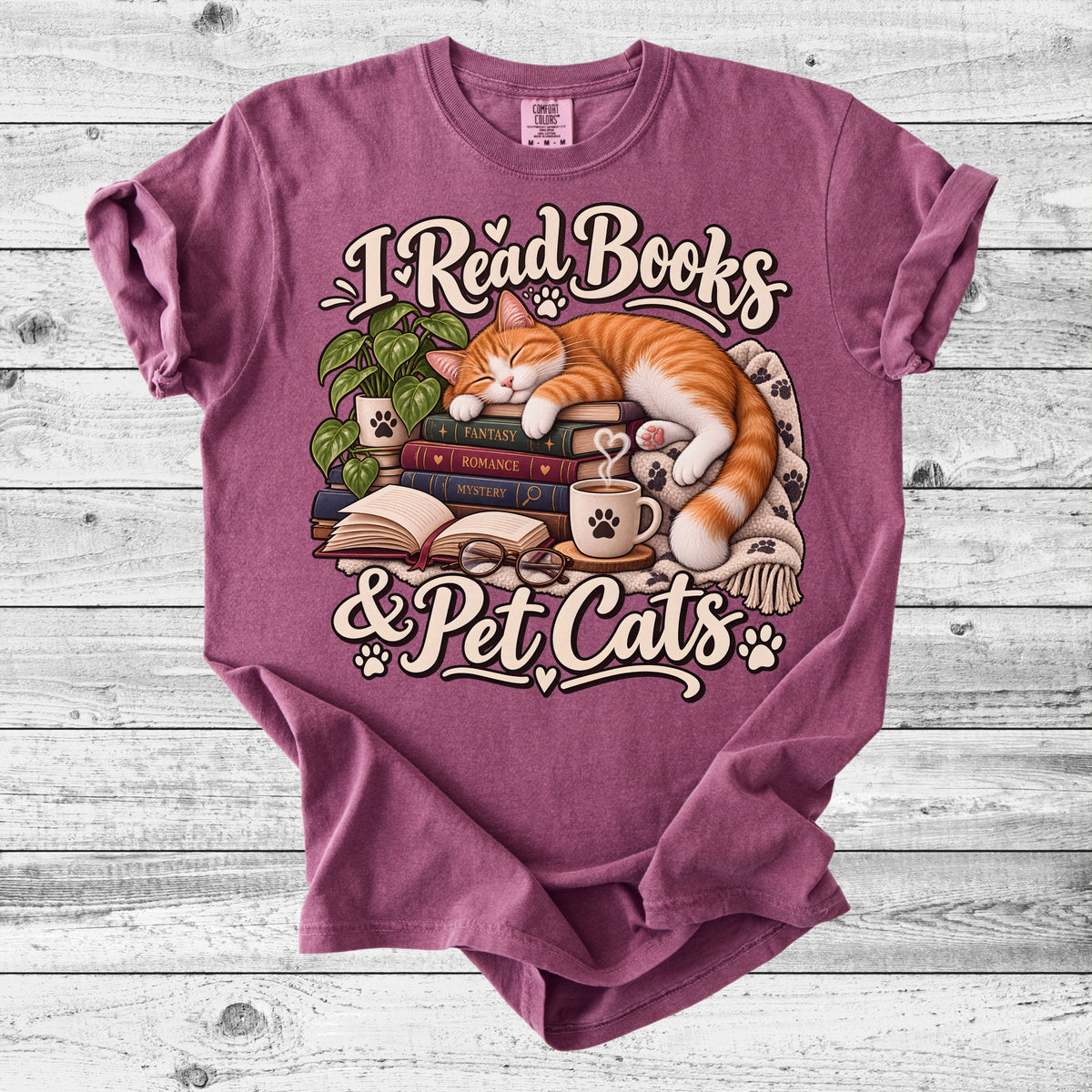 I Read Books & Pet Cats T-Shirt | Funny Bookish Cat Lover Gift