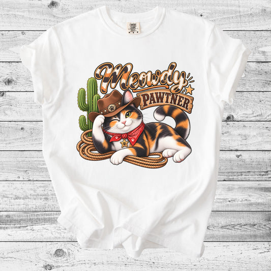 Cowboy Pawtner Western Cat T-Shirt | Funny Cat Lover Gift
