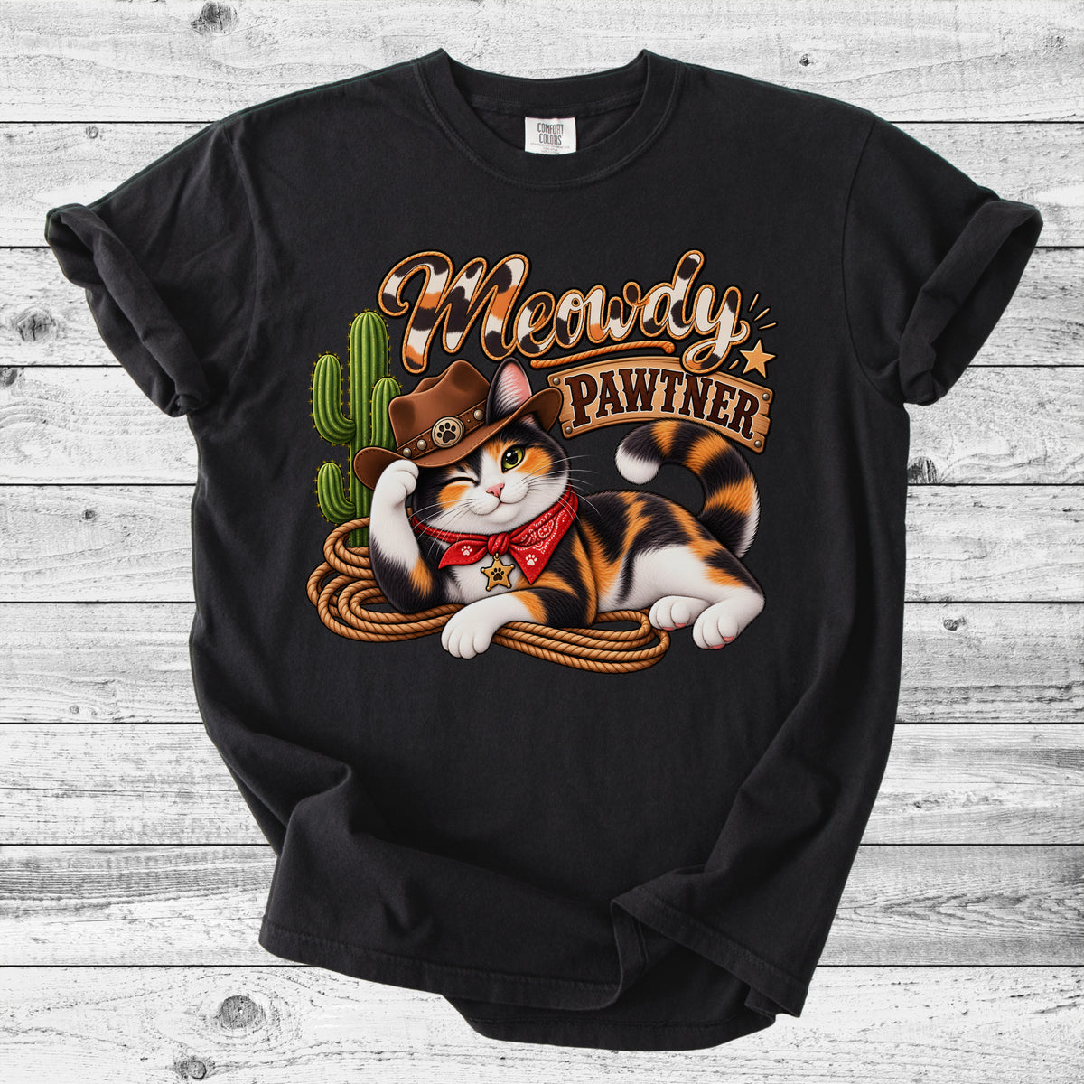 Cowboy Pawtner Western Cat T-Shirt | Funny Cat Lover Gift