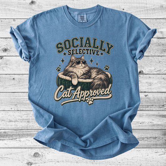 Socially Selective, Cat Approved T-Shirt | Introvert Cat Mom Gift