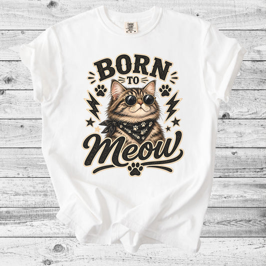 Born to Meow Cat T-Shirt | Retro Cat Lover Gift